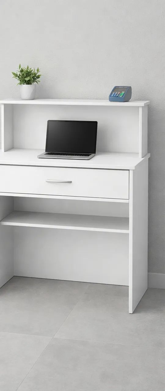 Balcão Caixa Comércio Recepção MDF Branco