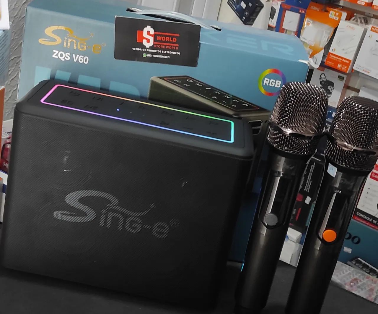 Caixa de som Bluetooth + 2 microfones - Store World  - Foto 2