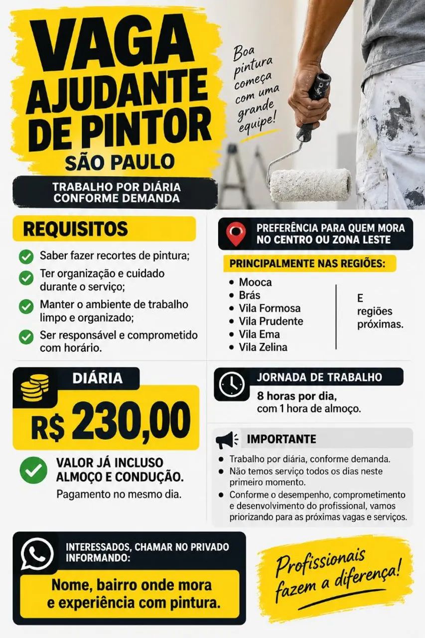Vaga para ajudante de pintor 