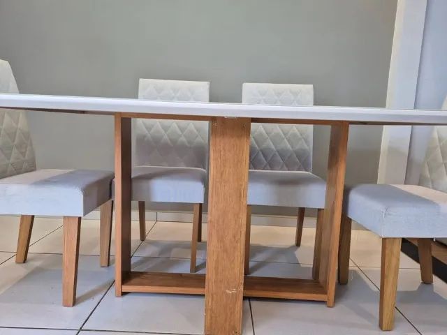 Mesa de Jantar 6 Lugares + 6 Cadeiras Estofadas - 1,60m - Foto 3