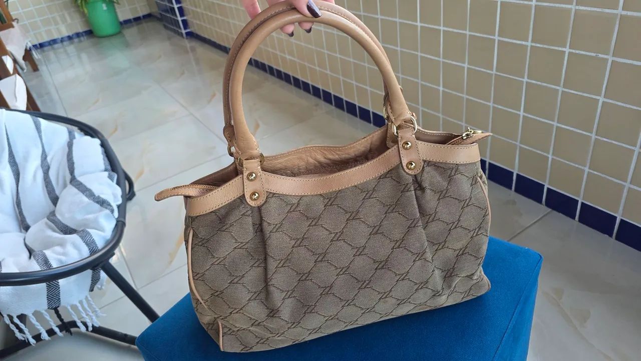 Bolsa Arezzo tecido com detalhe em couro - Foto 3
