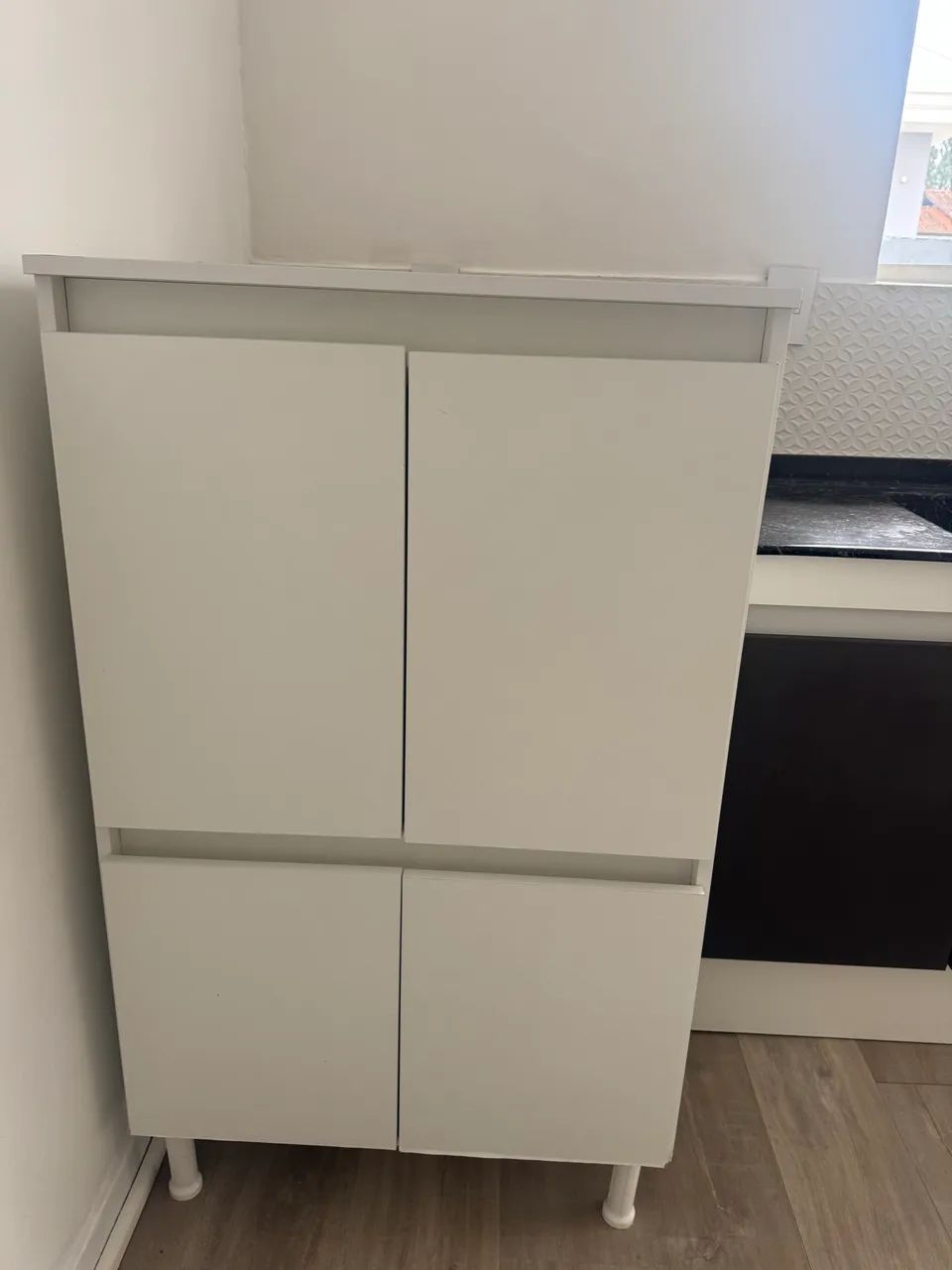 Balcão de Cozinha com Pia C/ Bancada cor Granito Preto MDF E Movél Branco Armário MDF - Foto 4