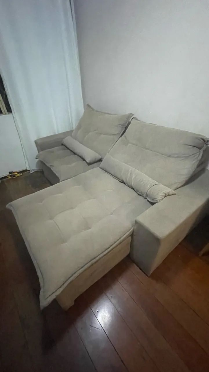SOFÁ RETRÁTIL COM CHAISE - BEGE - Foto 5