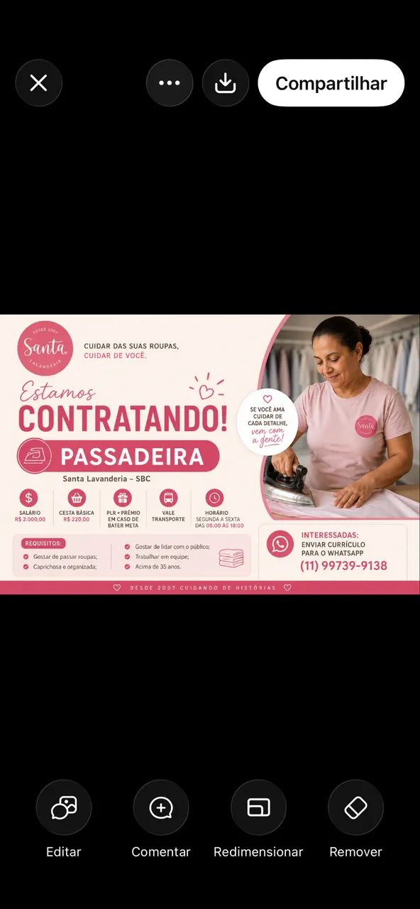 Admite-se Passadeira  