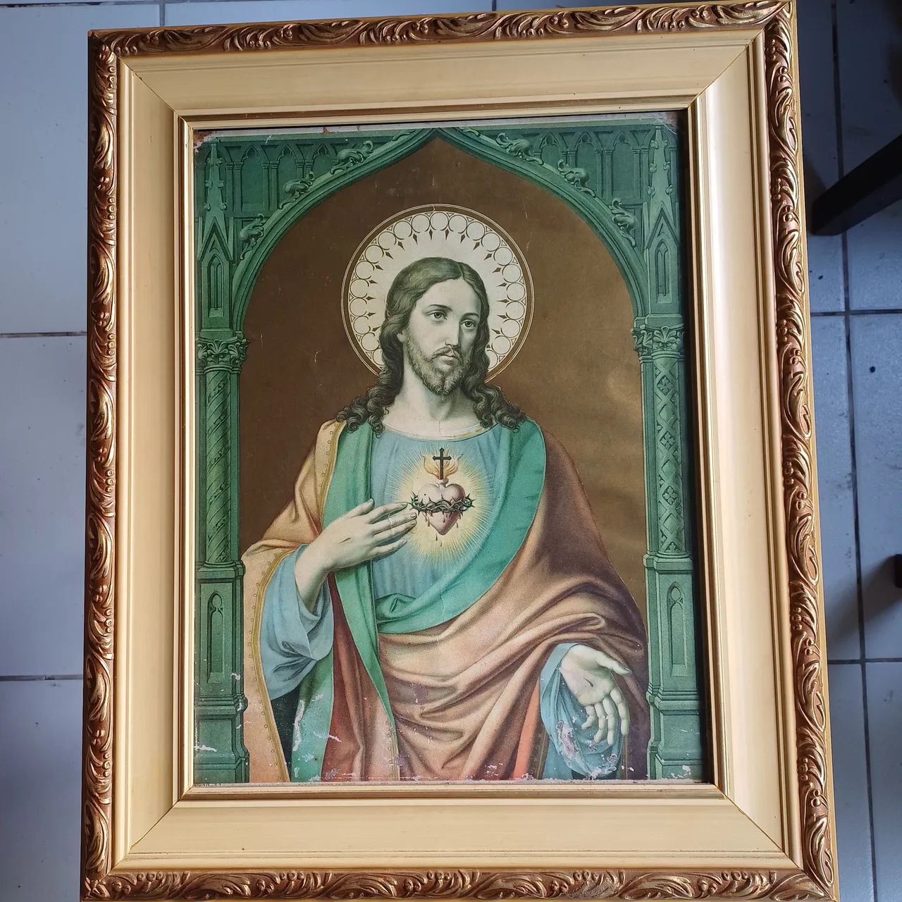 Antiguidade quadro Sagrado Coração de Jesus - Foto 2