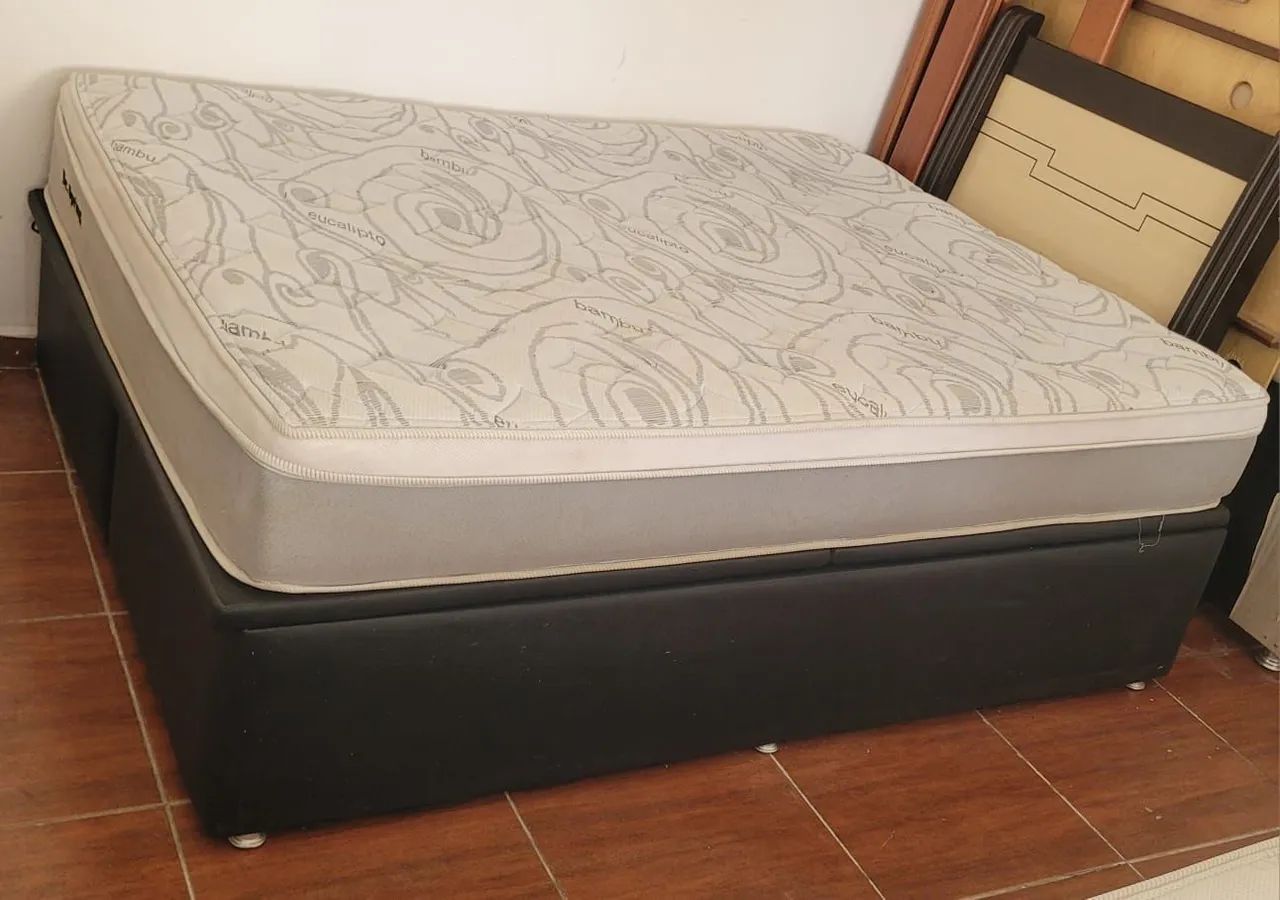 Cama box Queen size Bau colchão herval molas ensacadas bambu  - Foto 4