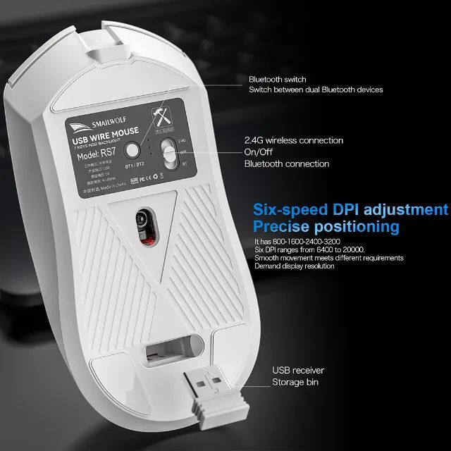 Mouse Smailwolf RS7 | Tri-Mode | Polling Rate 1000Hz | Sensor PAW3311 -Entrega Grátis- - Foto 2