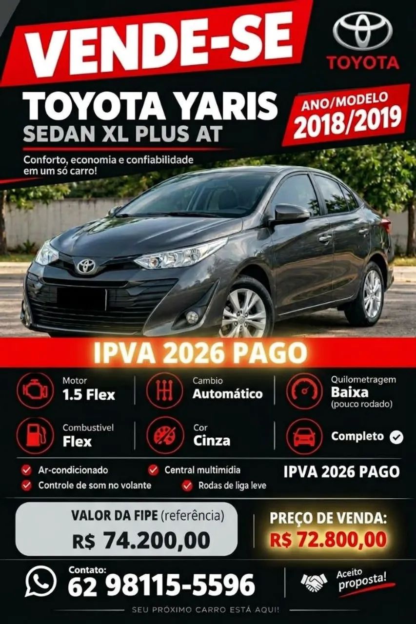 Toyota Yaris YARIS XL Plus T. Sed. 1.5 Flex 16V Aut. 2019