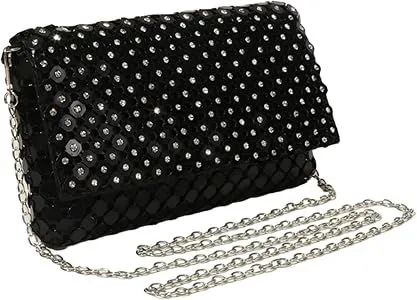 Bolsa Cluntch Preta Com Alça e Detalhes Em Strass. - Foto 2