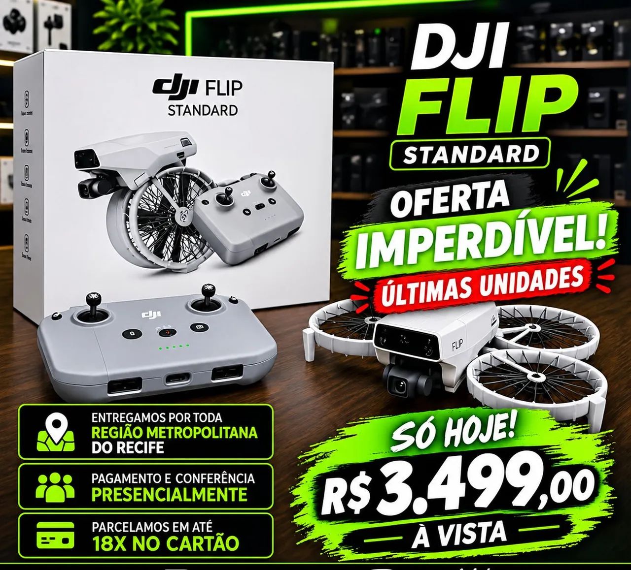 Drone DJI Flip Standart ( SÓ HOJE) INTELIGÊNCIA ARTIFICIAL ( Em até 18X)