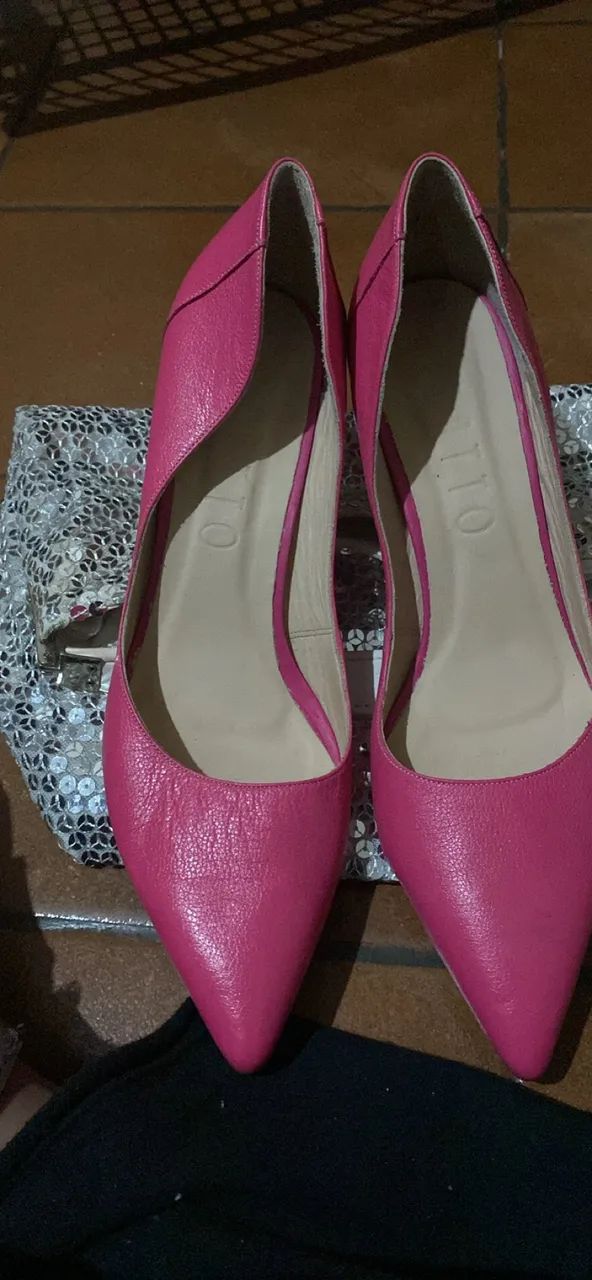Sandália escarpin rosa de couro 39 - Foto 4