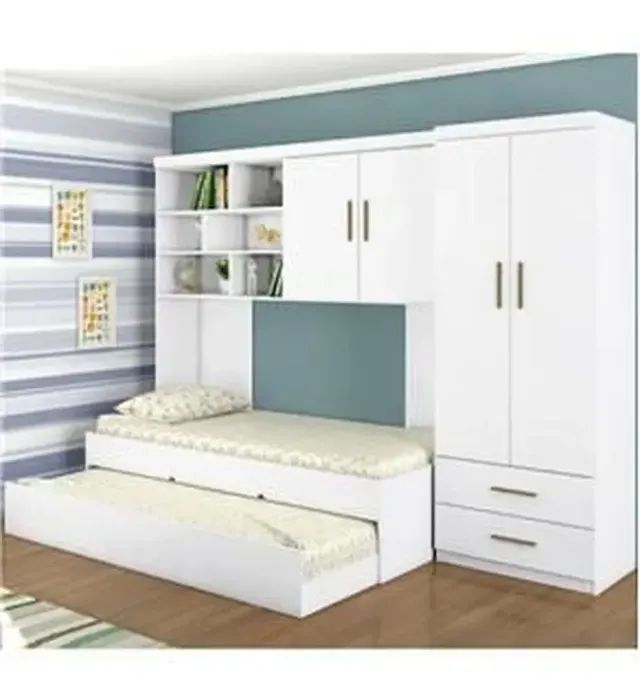 Guarda Roupas Modulado Com Duas Camas de solteiro - sem colchão