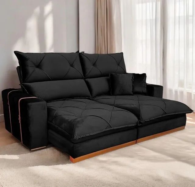 Sofá Retrátil Reclinável Supremo 200 Veludo Preto - Foto 2