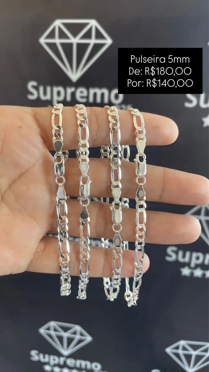 Pulseira grossa 5mm Prata 925 legítima e nova Acompanha certificado de garantia 