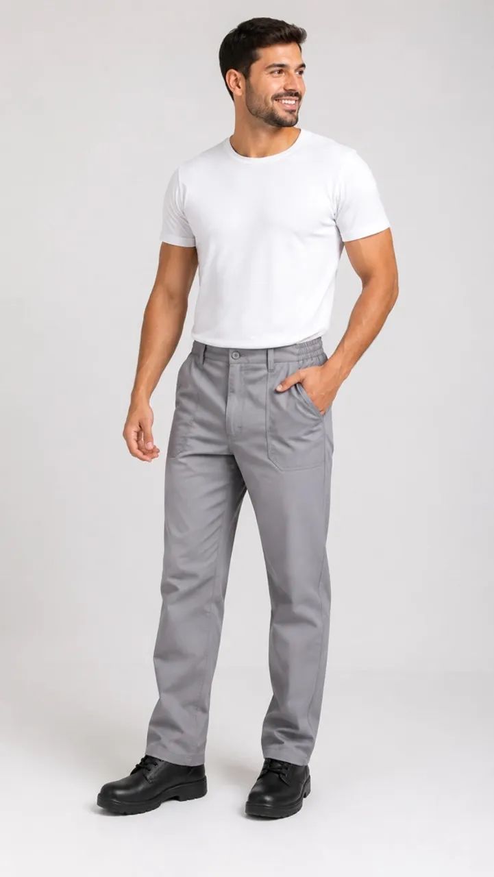 CALÇA 1/2 ELAST. EM BRIM CINZA CLARA