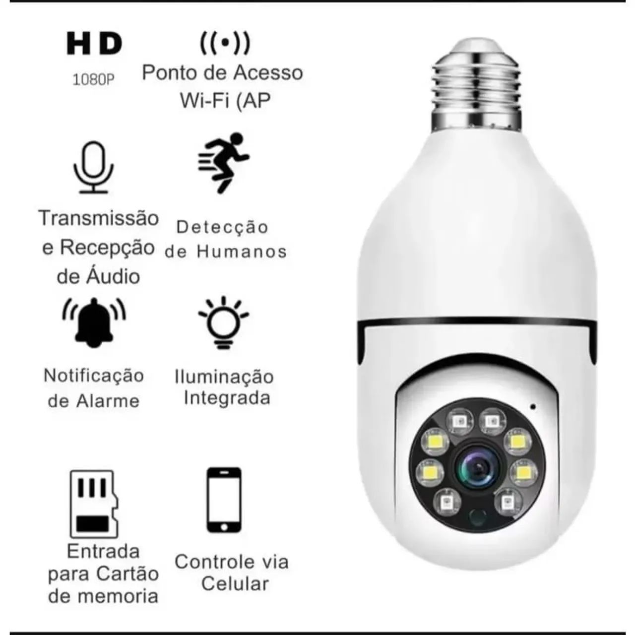 Câmera de segurança lâmpada Wifi FullHD - Foto 4
