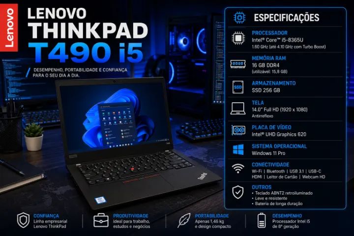 Notebook Lenovo ThinkPad T490 I5 8º 16gb memoria 256gb M2