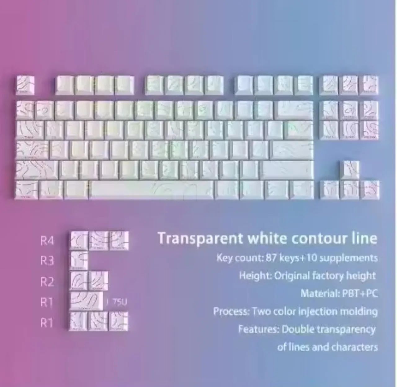 Keycaps topográficas brancas 97 peças - Foto 2