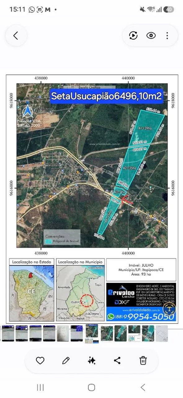 Área de 93 ha em Itapipoca | BR-402 e CE-240 | 5 km do Centro