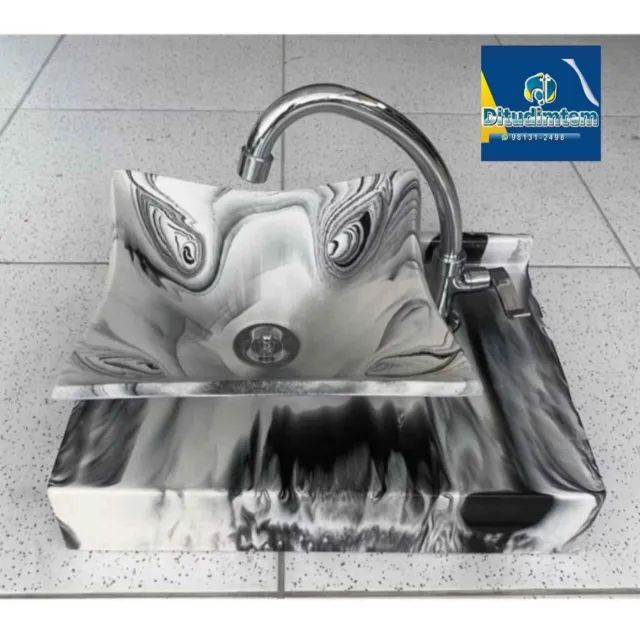 Pia Cuba rajada 29x29 e Bancada rajada 30x45 no mármore sintético para banheiro - Foto 4