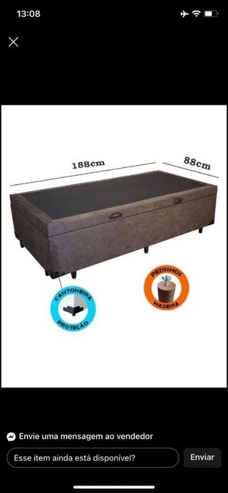 Cama box bau Solteiro 088x188 ou 078x 188 - Foto 2
