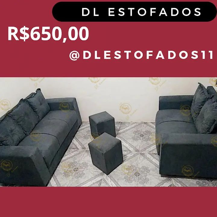 Conjunto de Sofás 3+2 Lugares + 2 Puffs Suede  - Foto 4