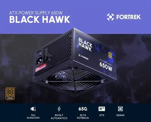 Fonte ATX Fortrek Black Hawk 650W - Alta Potência e Durabilidade Loja Coimbra Computadores - Foto 2