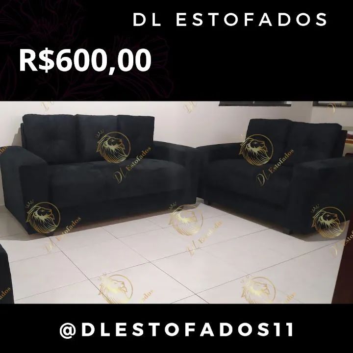 Conjunto de Sofás 3+2 Lugares + 2 Puffs Suede  - Foto 3