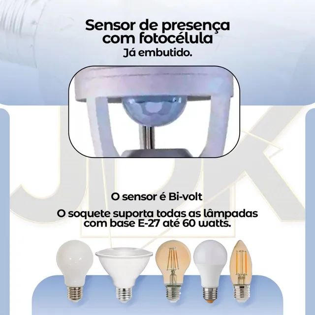 Bocal E27 Sensor De Presença Movimento 360º Com Fotocélula Para Lâmpada - Foto 4