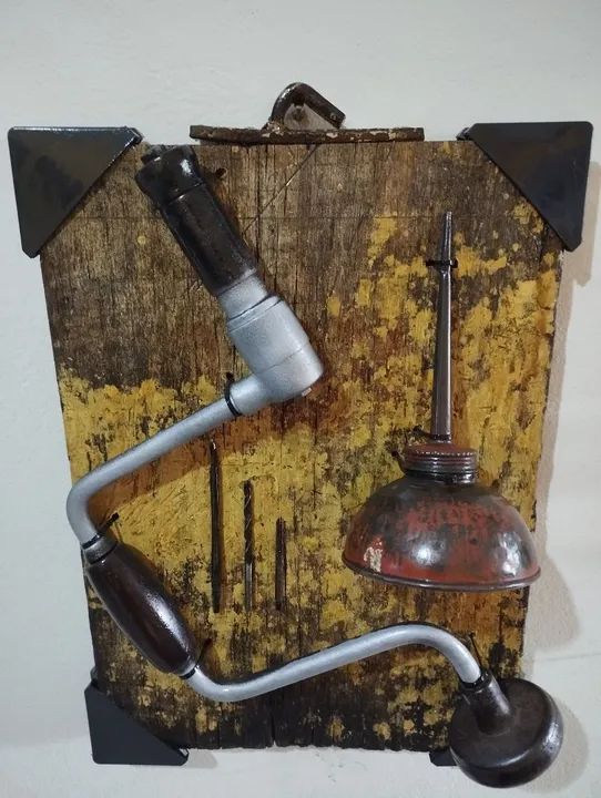 Arte com furadeira antiga e almotoloia para óleo, decoração rústica - Foto 6