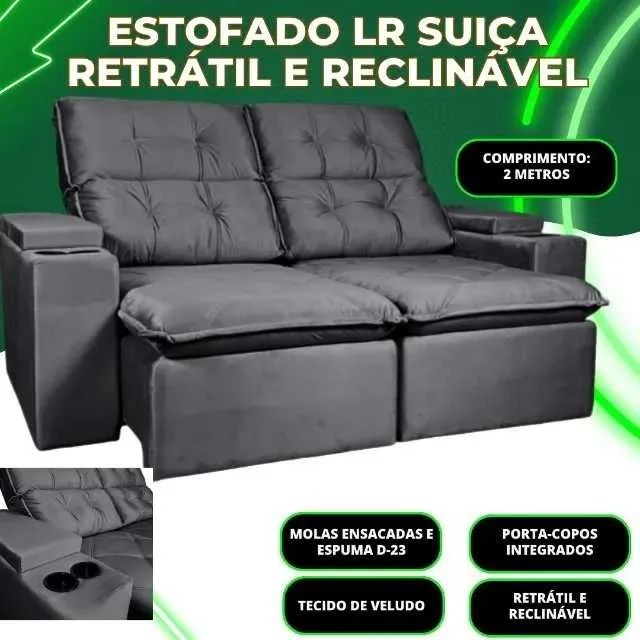 Sofá Retrátil e Reclinável Suíça 2,00 m c/ Porta Copo - Foto 4