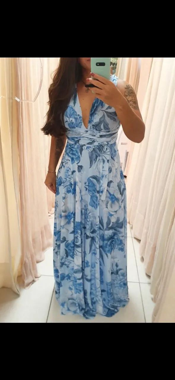Vestido Longo Floral Azul - Foto 2