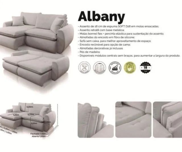 Sofá Retrátil Albany 2,40 cm Pronta Entrega - Foto 3