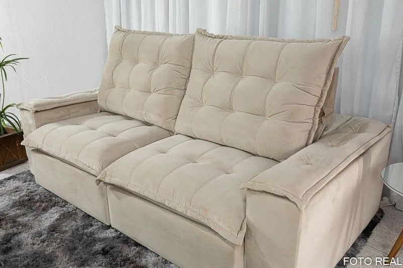 Sofá Retrátil 3 Lugares 230cm Molas Ensacadas D33 Veludo Bege - Foto 2