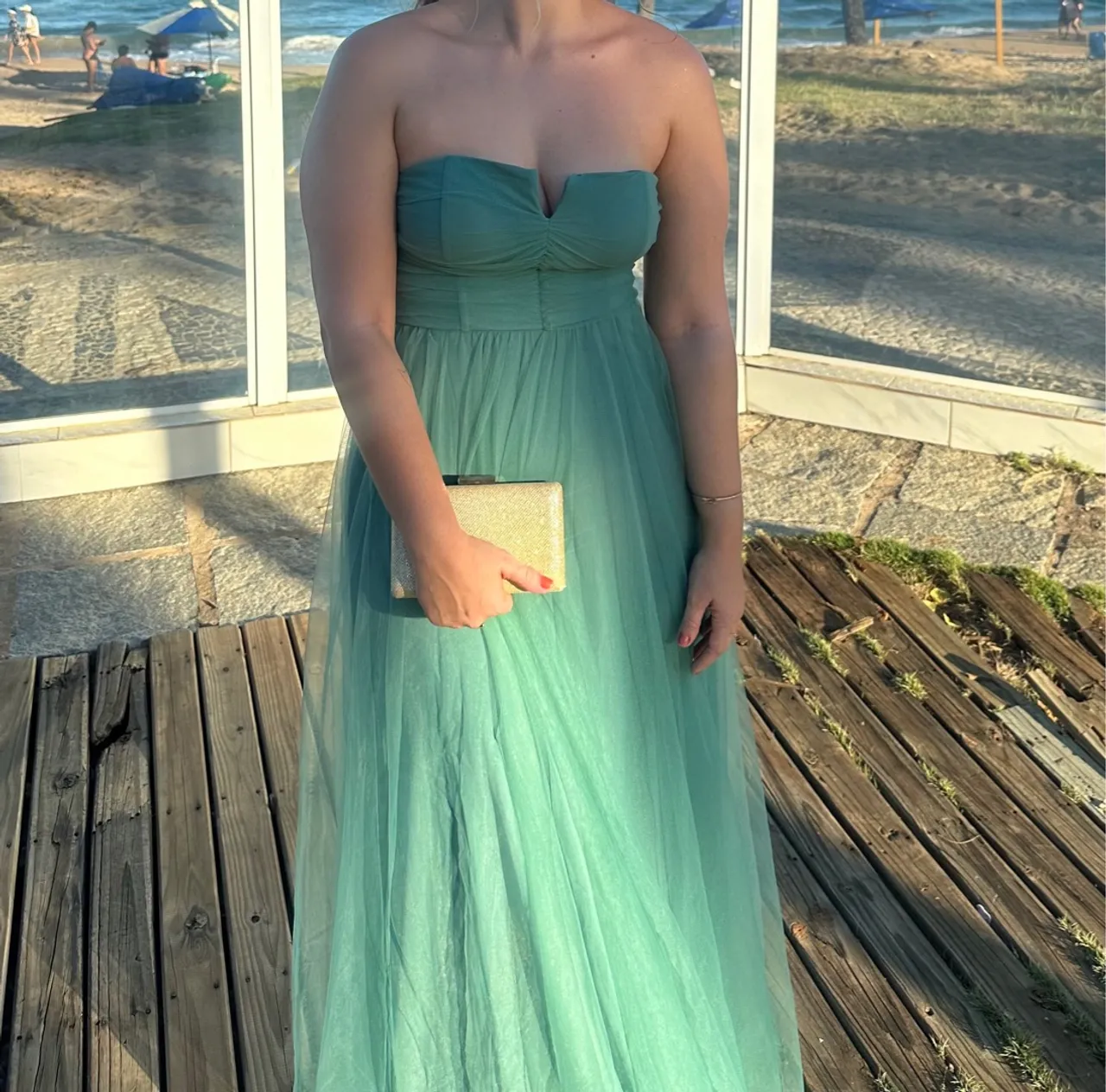 Vestido Longo Verde em tule USADO UMA ÚNICA VEZ