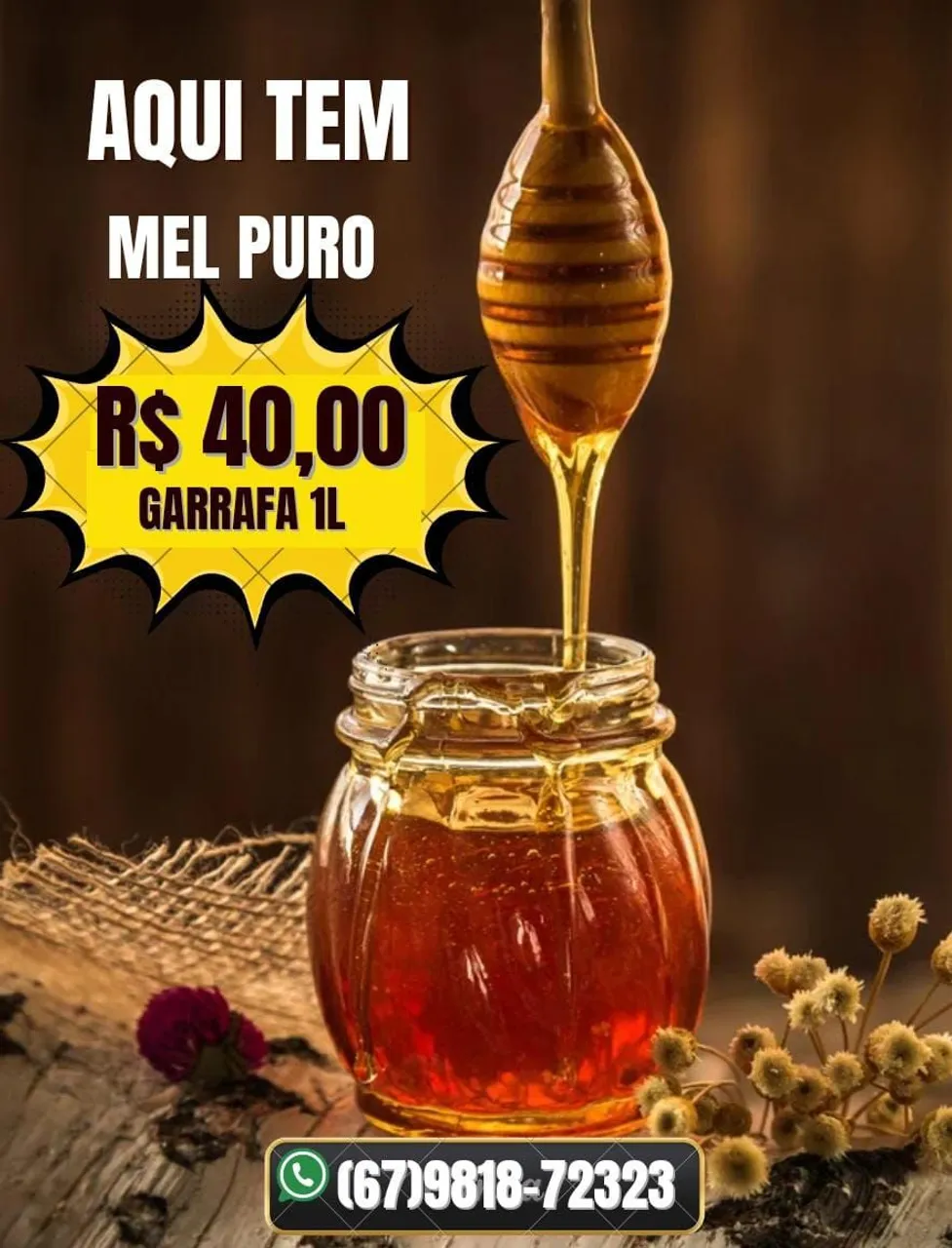Mel puro - Garrafa 1L - R$ 40,00