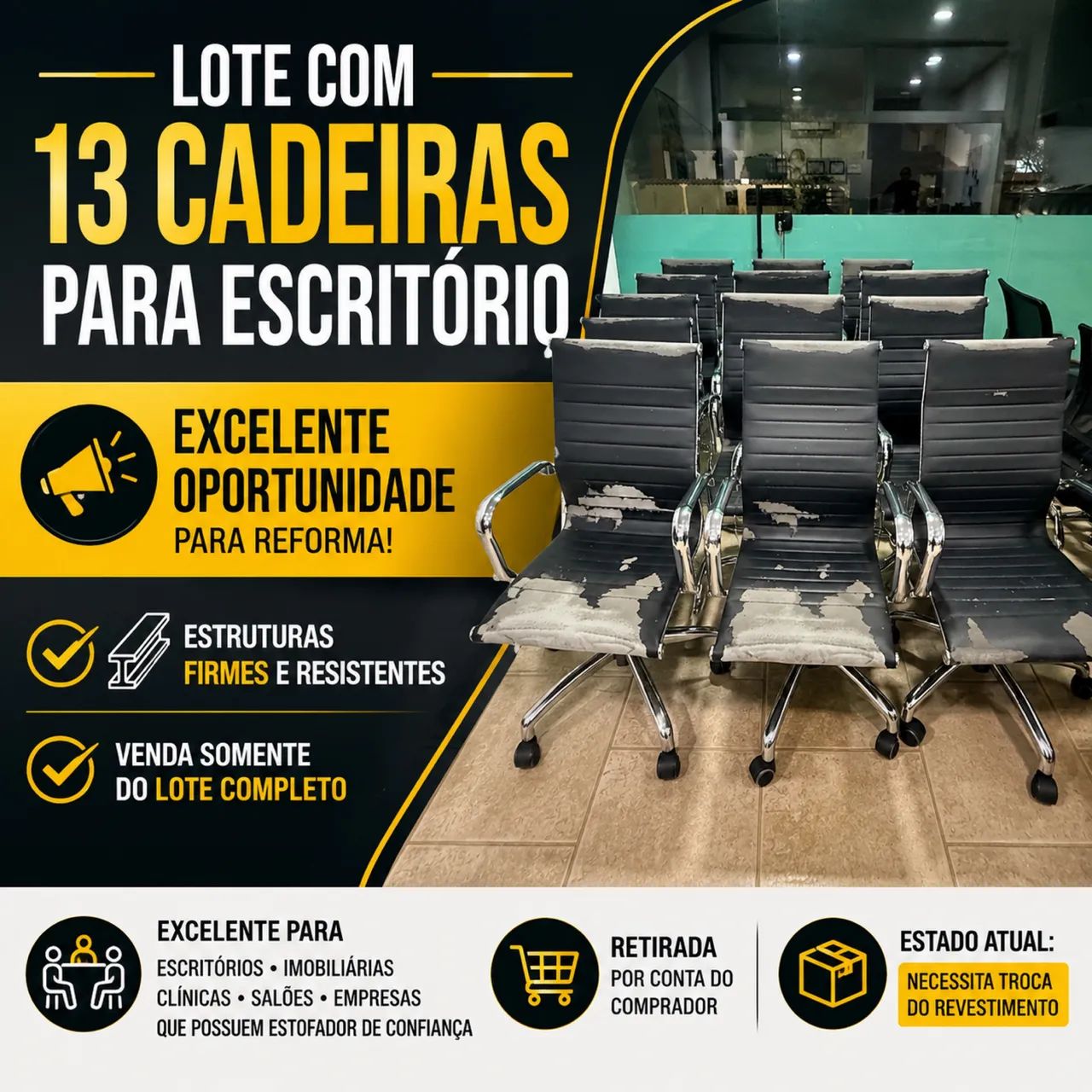 Lote com 13 cadeiras para Escritório  - Foto 5