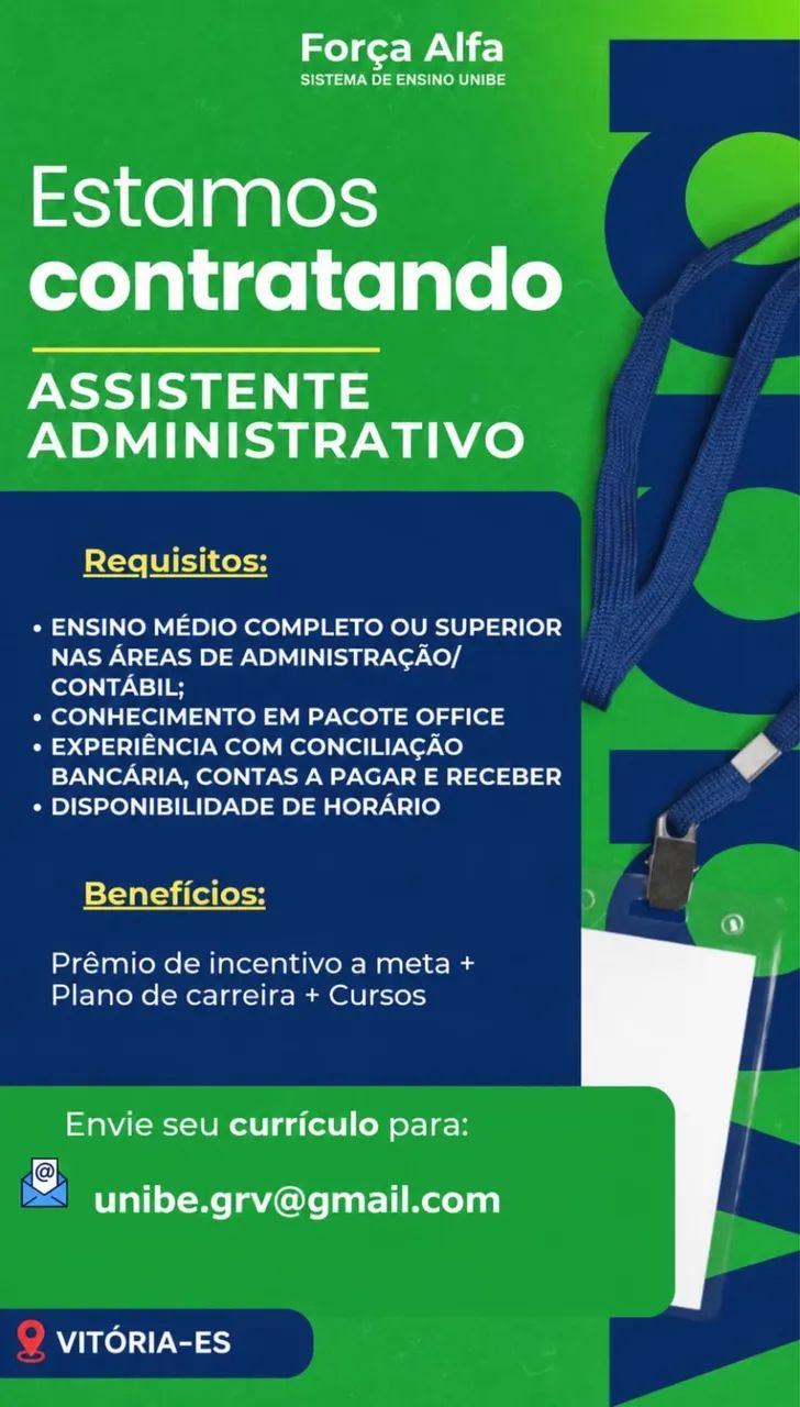 Vaga de emprego para o setor administrativo 
