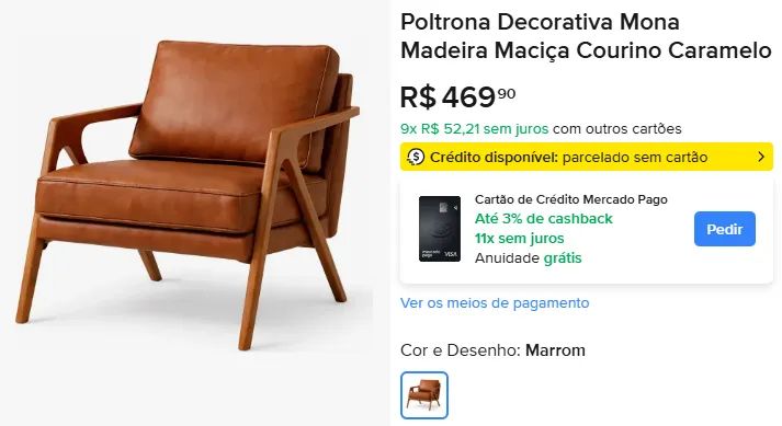 Poltrona Decorativa Mona Madeira Maciça Courino Caramelo