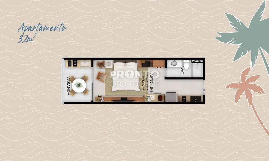 Flat com 1 quarto em Muro Alto