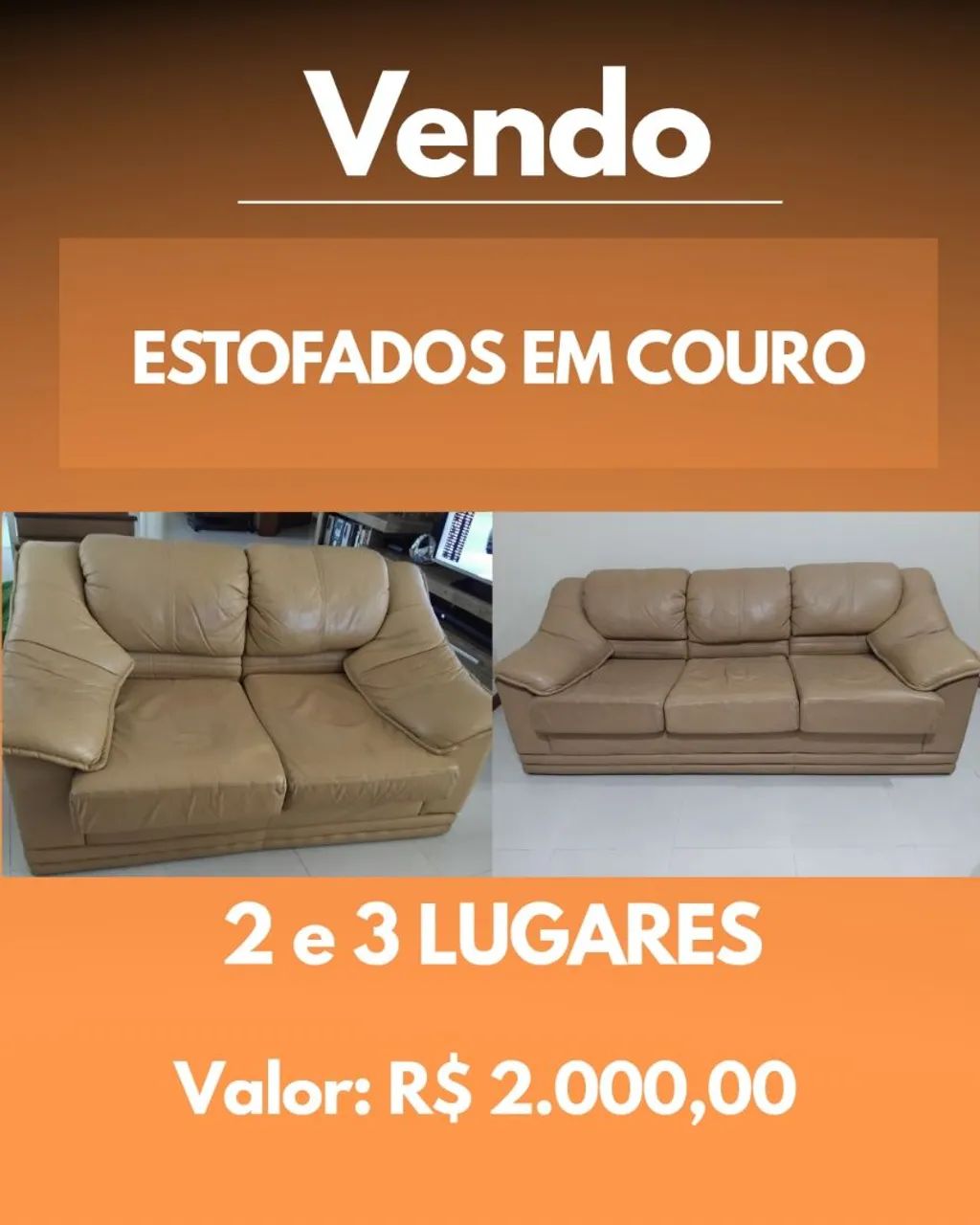 Conjunto de sofás - 3 e 2 lugares em couro