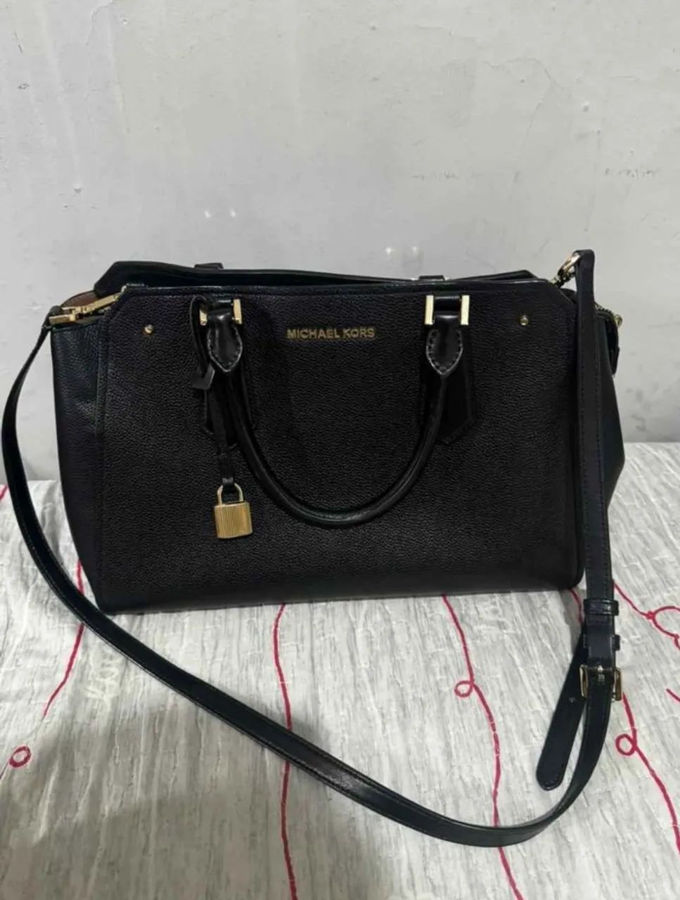 Bolsa Michael Kors Hamilton Original Couro Preta
