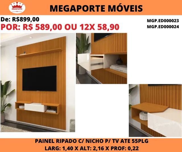 Painel Ripado 1,40 com Nicho para Tv 55Plg