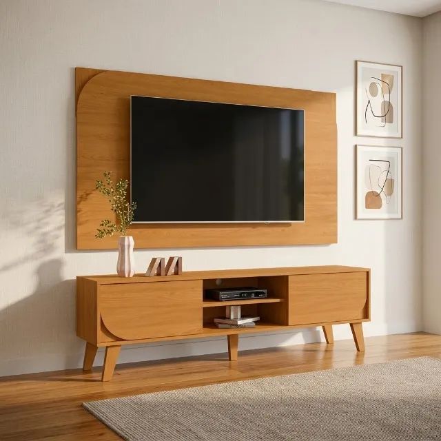 Rack com painel cross para tv até 65 polegadas