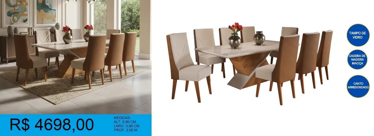 Mesa de jantar com 8 cadeiras - Entrega e montagem GRATIS 