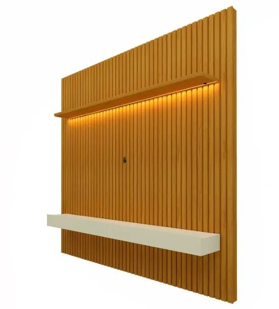 Rack com Painel para TV até 75 Polegadas 100% MDF Ripado com LED e 2 Gavetas 250CMX184CM N - Foto 3