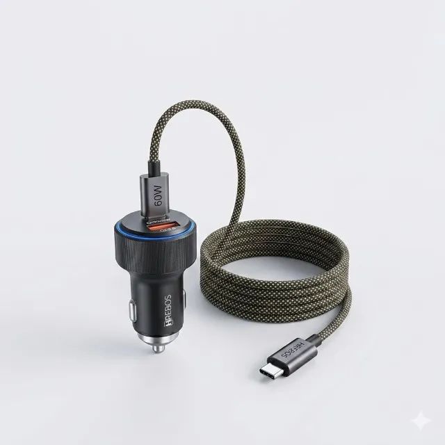 Carregador Veicular Hrebos com Cabo Tipo-C - Lightning IPhone