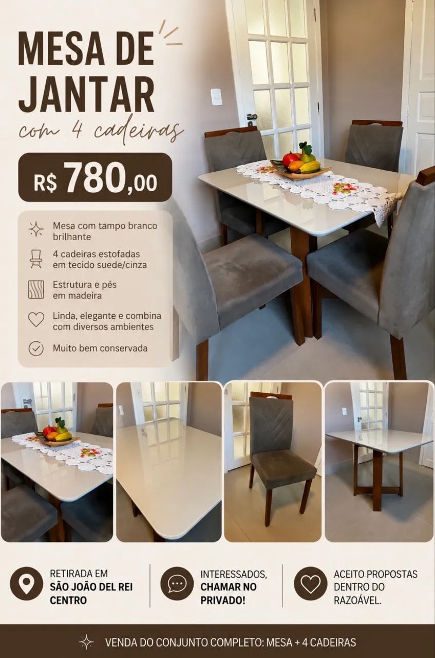 MESA DE JANTAR COM 4 CADEIRAS  - Foto 2