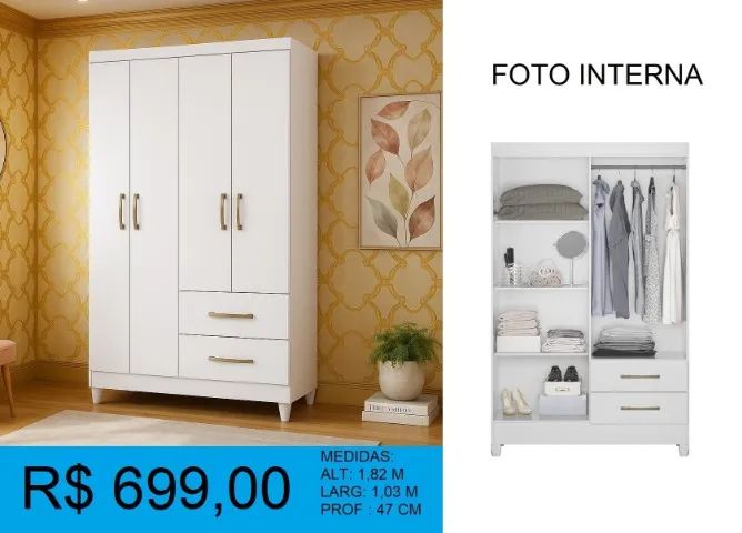 Guarda roupa solteiro 4 portas - compre hoje e receba amanhã  - Foto 3