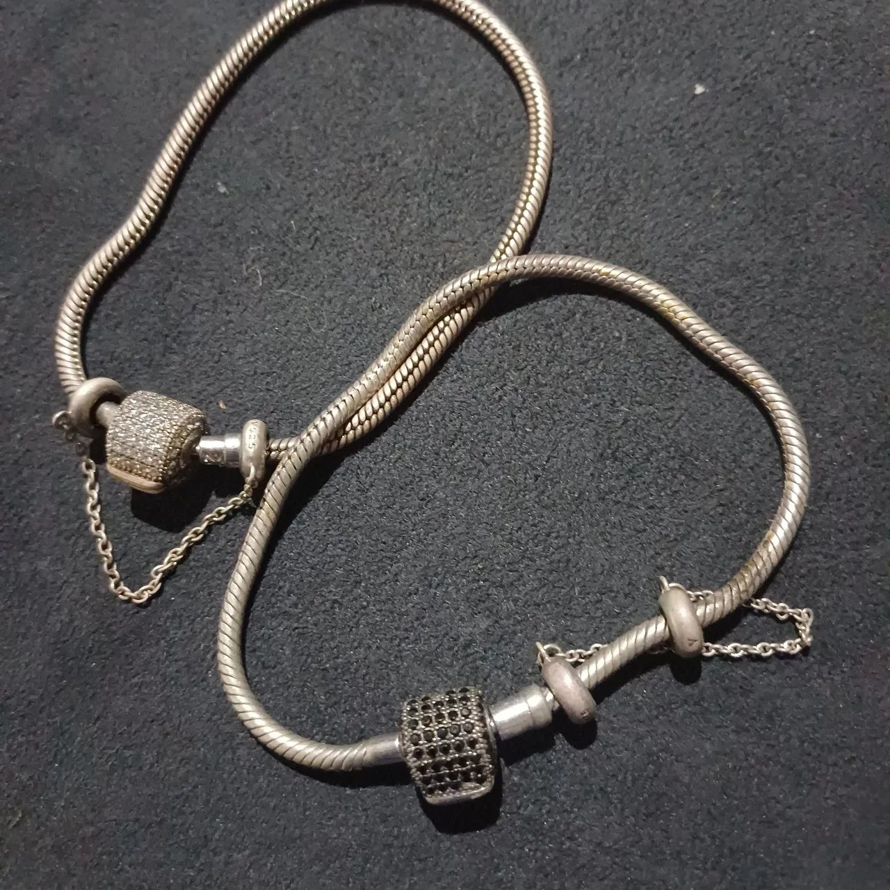 Par de pulseiras vivara  cravejadas em prata 925